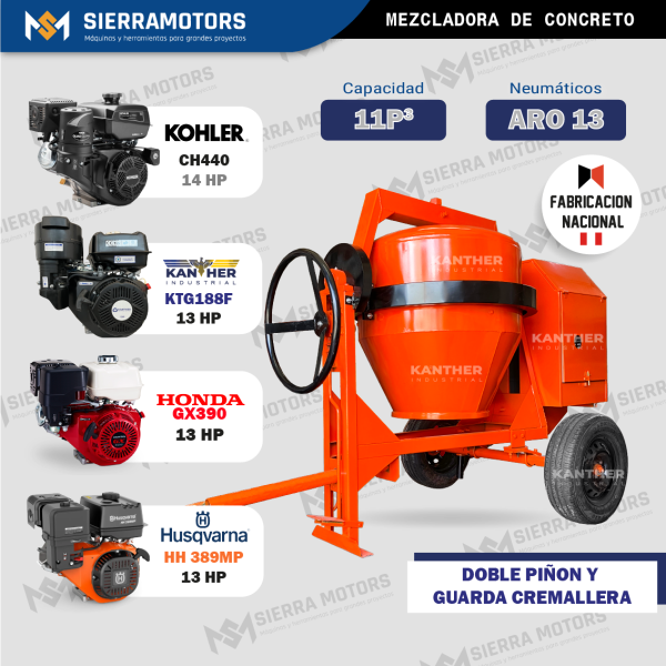 MEZCLADORA DE CONCRETO TIPO TROMPO DE 11P3 ARO 13 YUGO 4 GUARDA CREMALLERA