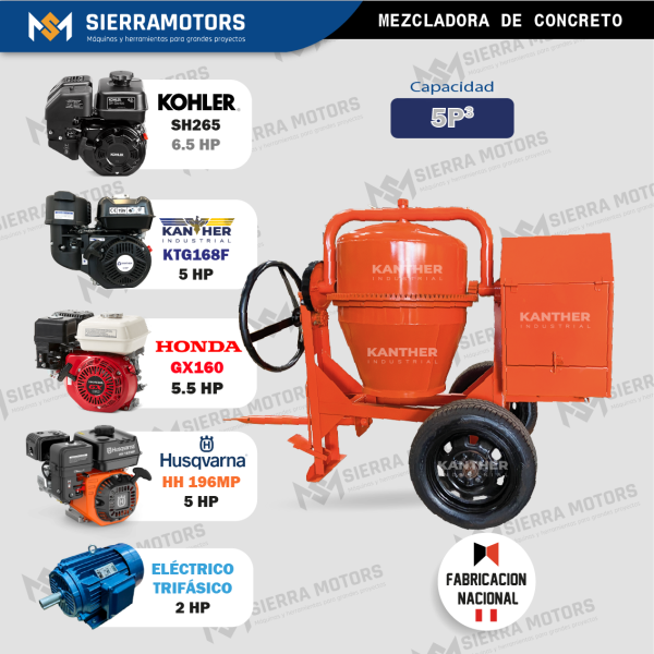 MEZCLADORA DE CONCRETO TIPO TROMPO 5P3 YUGO REDONDO