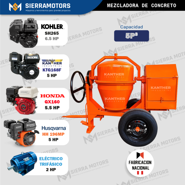 MEZCLADORA DE CONCRETO TIPO TROMPO 5P3 YUGO TIPO ARCO