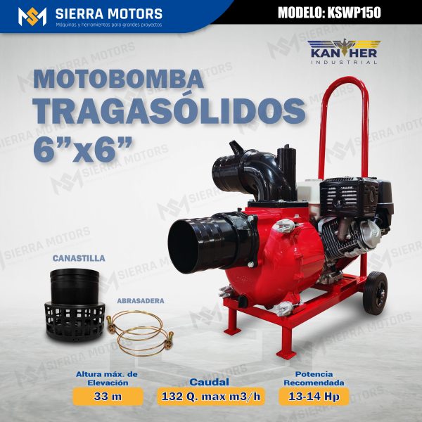 MOTOBOMBA TRAGASÓLIDOS KANTHER - KSWP150 - 6"x6"